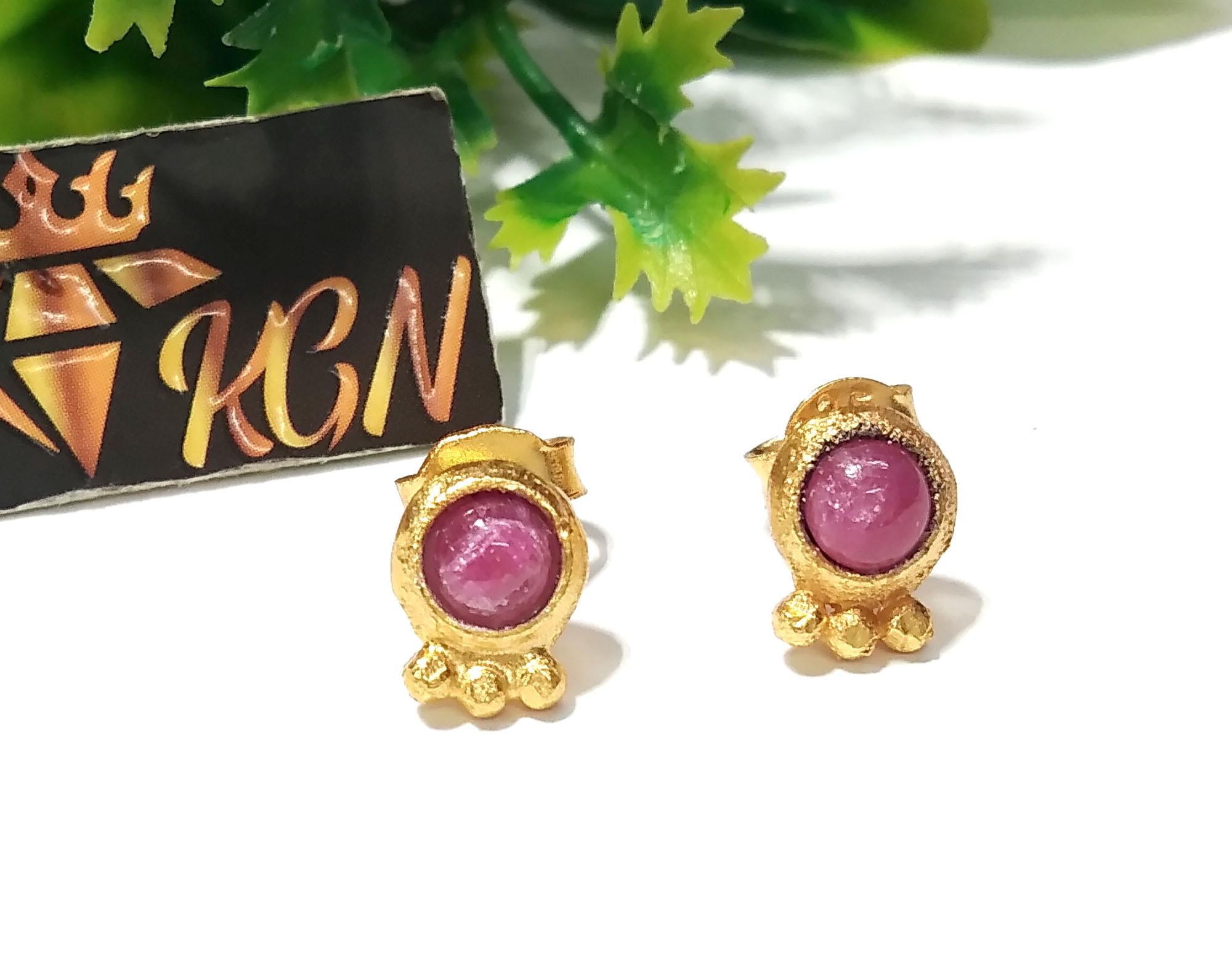 Red Ruby Studs Earring, 925 Sterling Silver Gold Plated Earring, Natural Red Ruby Studs Earring, Unique Studs Earring, Gift For Girls/Women